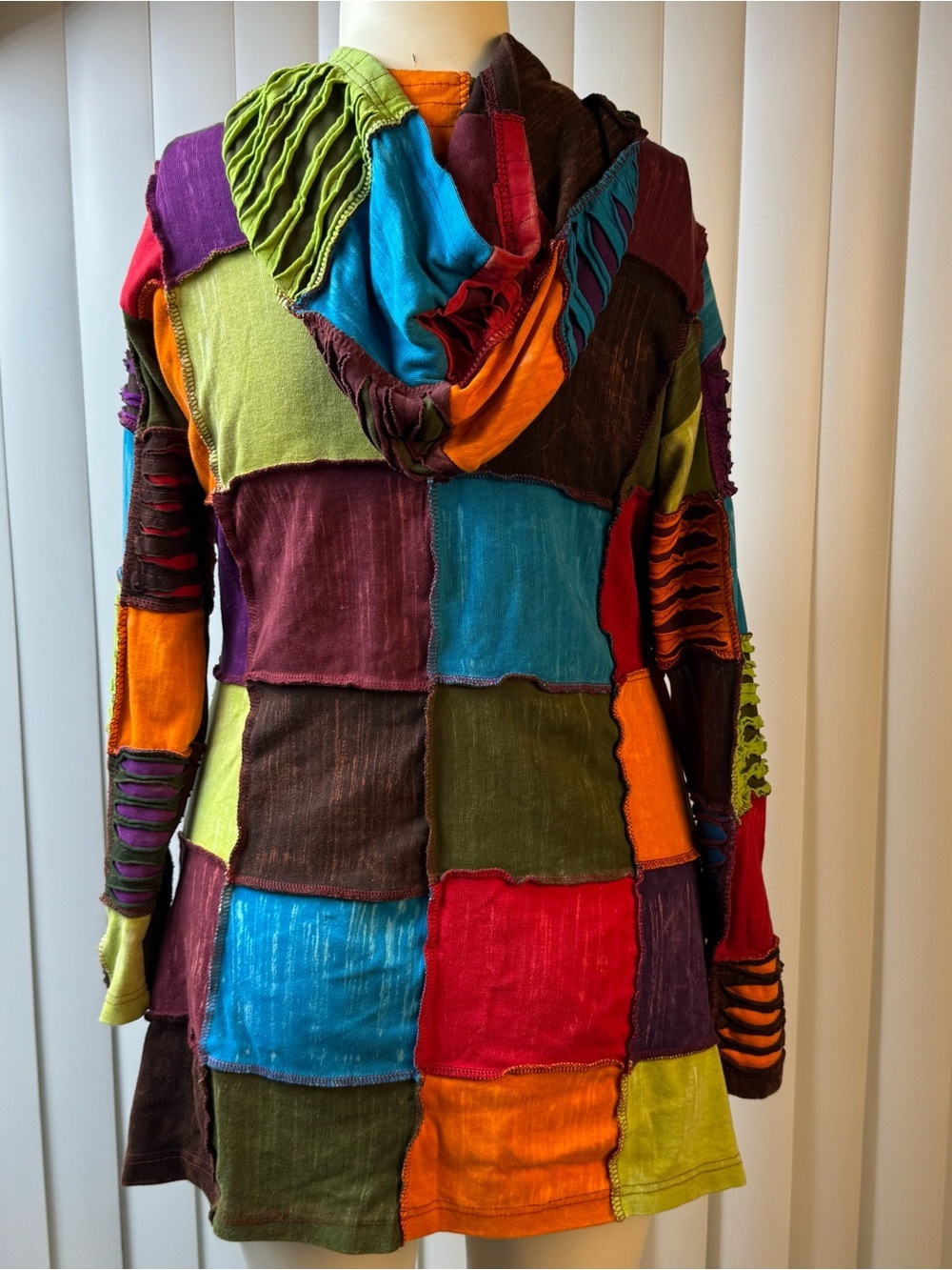 GreaterGood Patchwork Hoodie S/M 100% Cotton Nepal Boho Hippie Festival Jacket - Picture 11 of 12